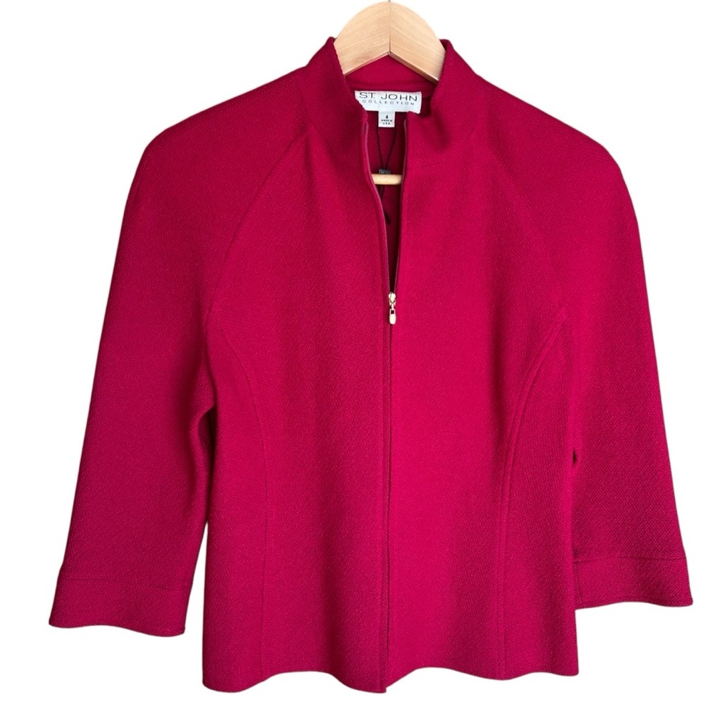 St John Collection Zip Front Jacket 3/4 Sleeves Pink Women’s Size 4